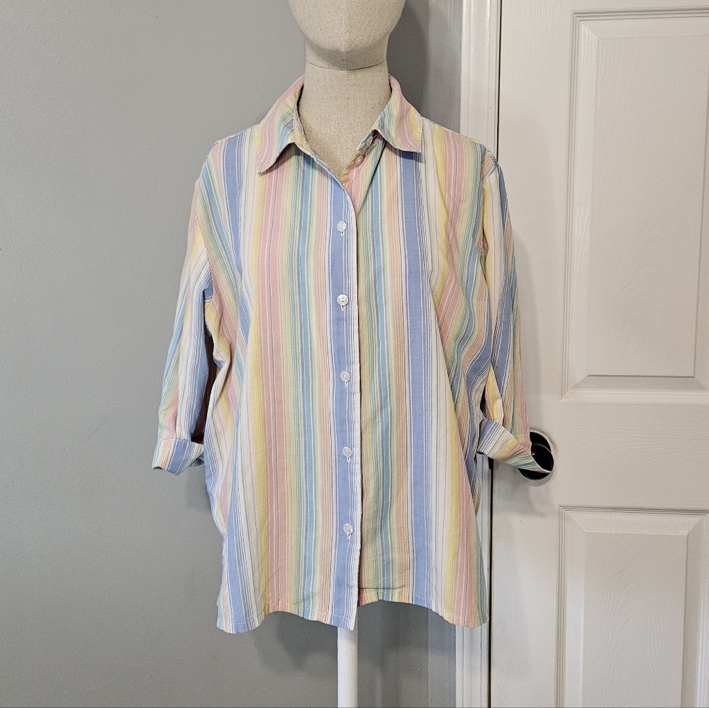 Vintage Allison Daley Pastel Striped Button Down Shirt